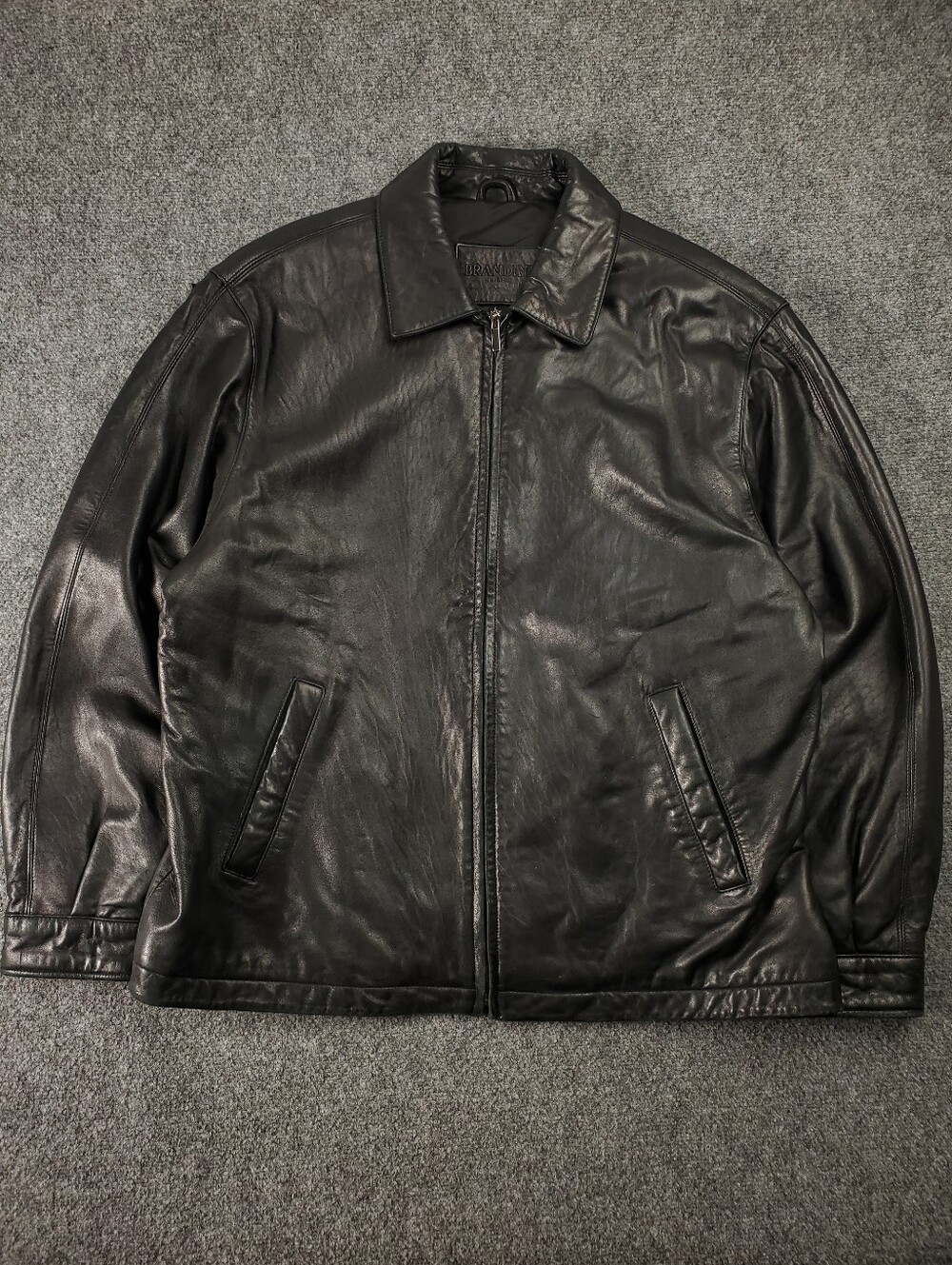 Brandini Lamb Leather Jacket Mens Large Butter Soft Zup Up Classic Bomber Black